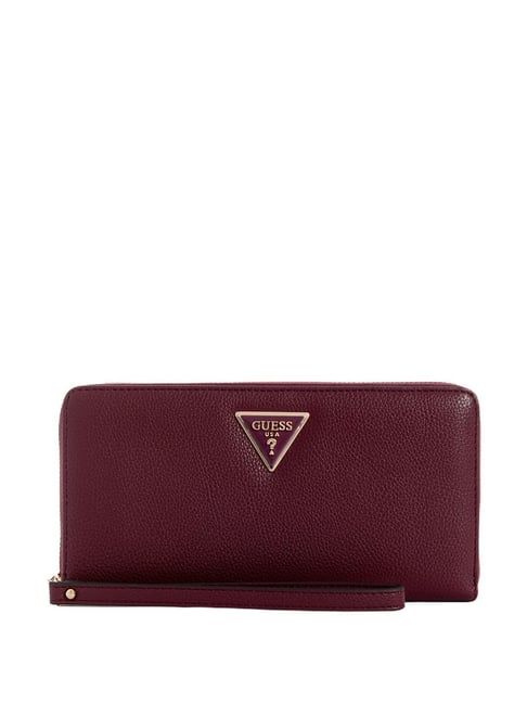 GUESS Maroon Solid Zip Around Wallet for Women