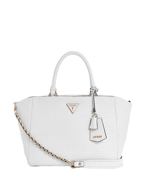 Guess White Textured Satchel Handbag