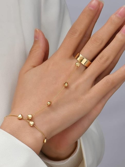 OOMPH Gold Tone Delicate Hand Harness Heart Motif Bracelet