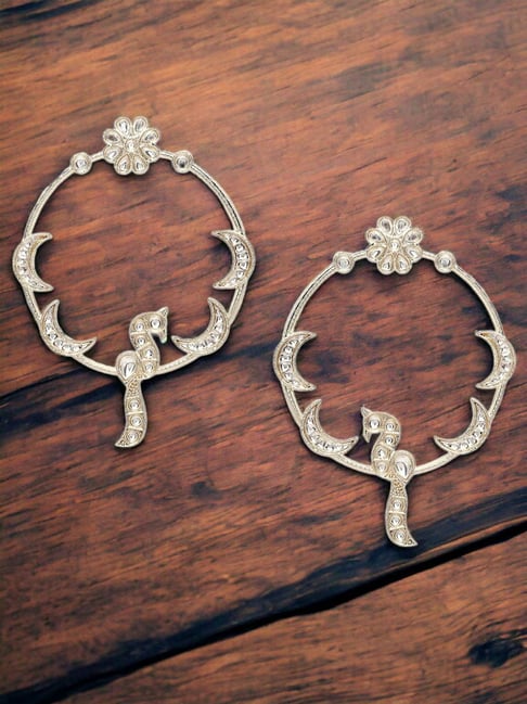 Buy OOMPH Kundan Large IndoWestern Peacock Design Hoop Earrings