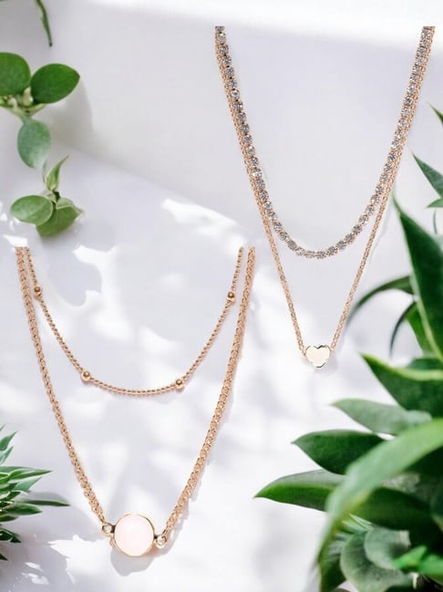 Buy OOMPH Gold Tone Crystal and Opal Stone Multi Layered Necklace