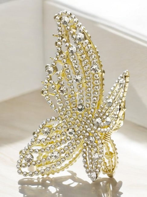 Buy OOMPH Gold Crystal Metal Butterfly Shape Hair Claw Online At