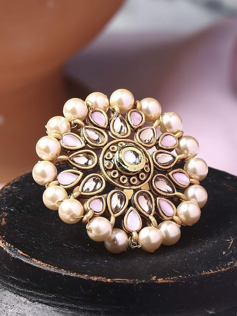 Buy OOMPH Gold Stones Large Circular Wedding Design Ring Online At