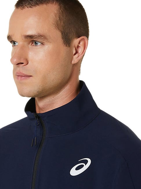 Asics Navy Regular Fit Logo Printed Sports Jacket