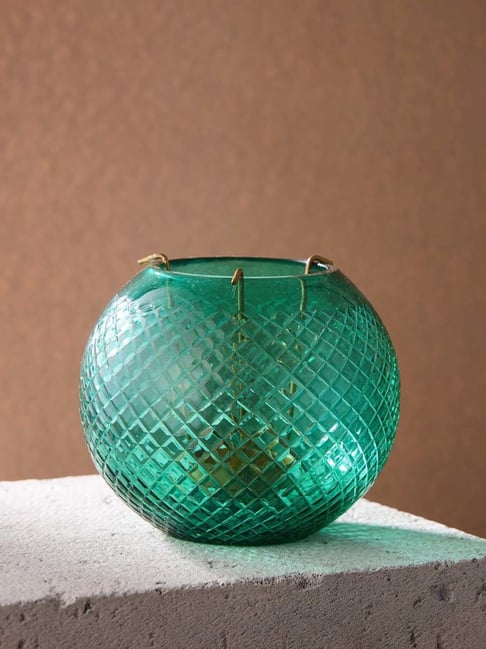 Fabindia Home Green Glass Blown Farsis T-Lite Holder-image-35