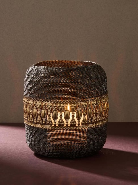 Fabindia Home Grey & Gold Metal Antiqued Kashi T-Lite Holder-picture-16