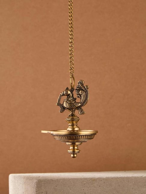 Fabindia Home Mehnoor Gold Brass Oil Lamp-picture-24