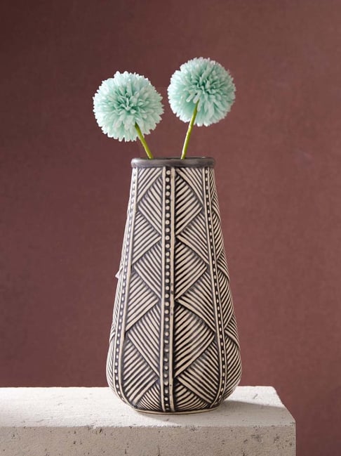 Fabindia Home Multicolor Ceramic Glazed Ikat Large Table Vase