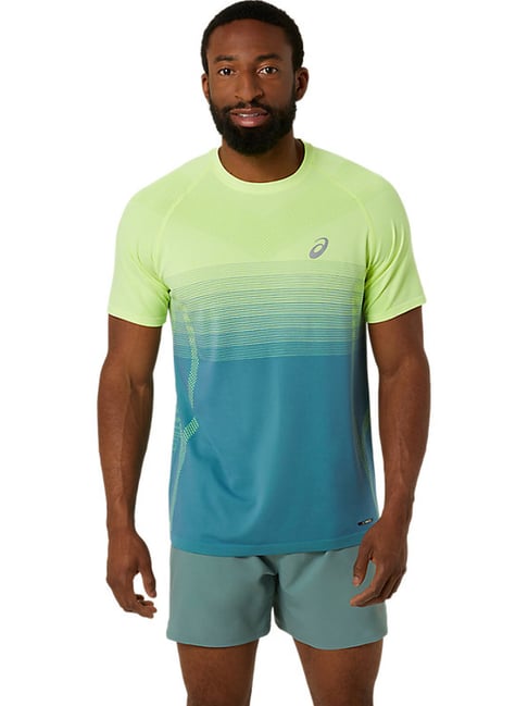 Asics Green & Yellow Slim Fit Printed Sports T-Shirt