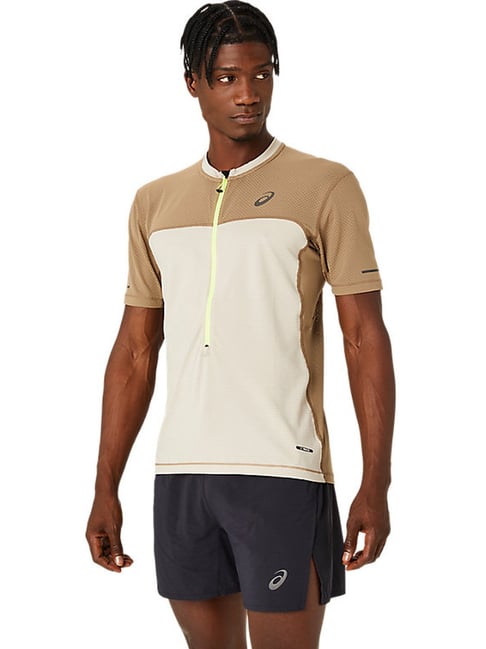 Asics Beige Slim Fit Colour Block Sports T-Shirt