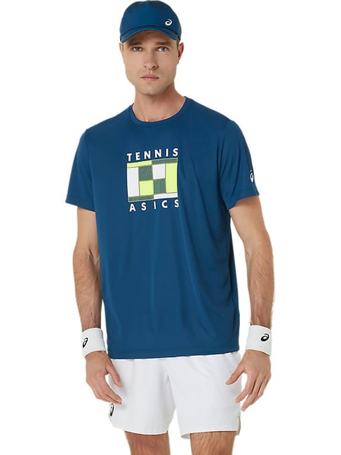 Asics Blue Regular Fit Printed Sports T-Shirt
