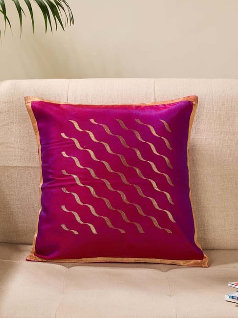 Fabindia Home Pink Cotton Silk Woven Nurvi Chanderi Cushion Cover