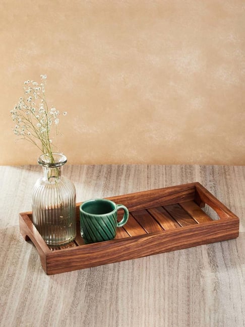 Buy Fabindia Home Brown Wood Sheesham Wood Tray at Best Price