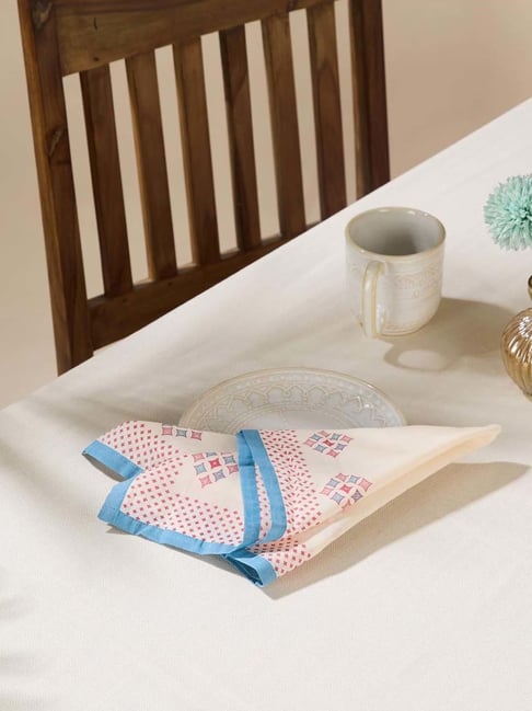 Fabindia Home Red & Blue Cotton 165 TC Chintz Printed Napkin - Set of 6