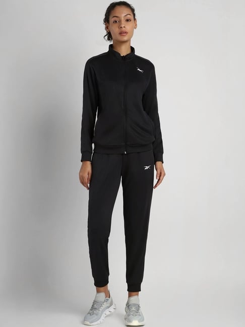 Reebok Black Plain Sports Jackets Track Pants Set-picture-19