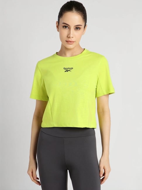 Reebok Yellow Cotton Plain Crop Top