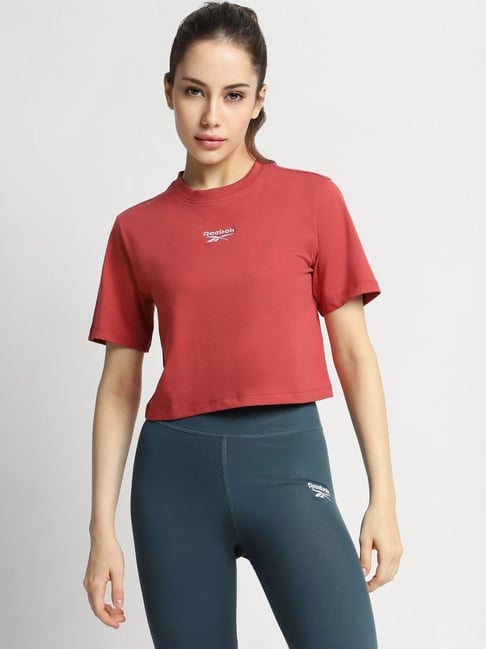 Reebok Red Cotton Plain Crop Top
