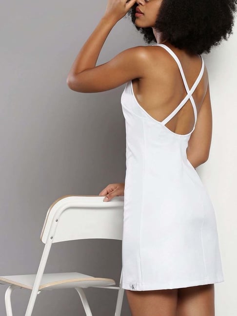 calvin klein white dresses Belted V-neck Dress | concealed zipped back Calvin Klein Women's Dresses Sheath