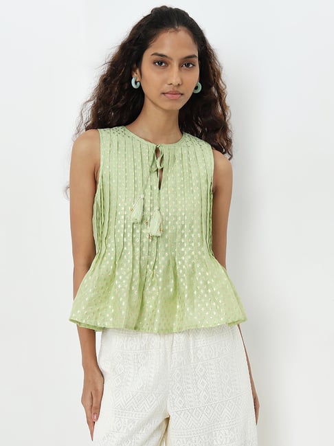 Bombay Paisley by Westside Green Pintuck Detailed Top