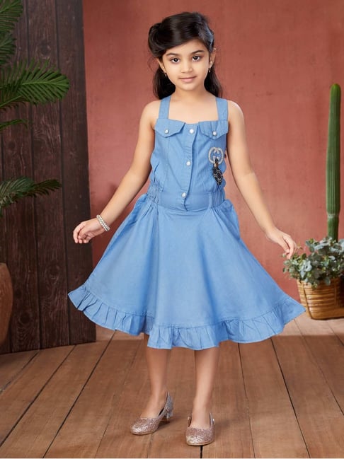 Aarika Girls Blue Solid Dress