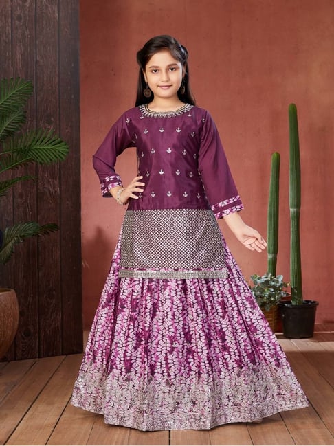 Aarika Girls Purple Embroidered Lehenga with Kurti