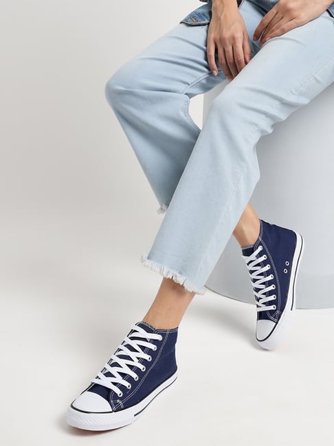 Truffle Collection Women's Navy Ankle High Sneakers-image-4