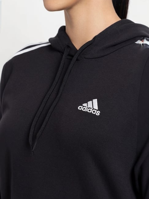 adidas Black Cotton Striped Sweatshirt