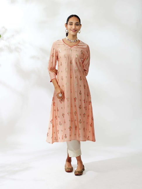 Daali Peach Floral Print A Line Kurta-picture-22