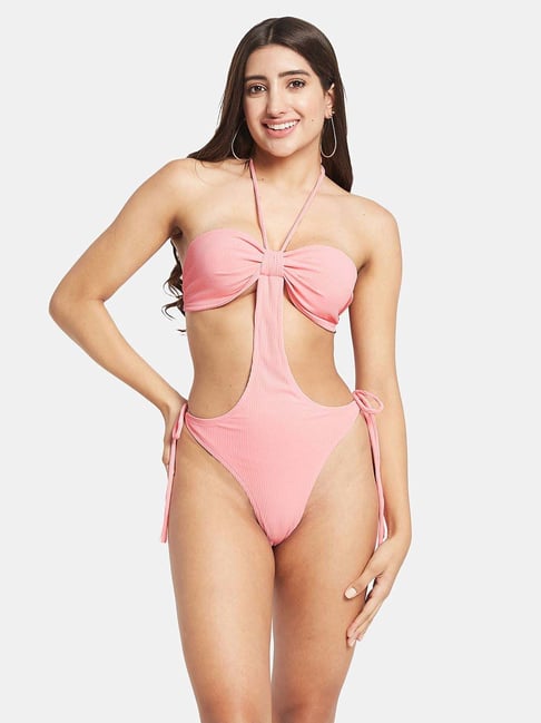 Secrets By ZeroKaata Soft Pink Plain Swim Bodysuit