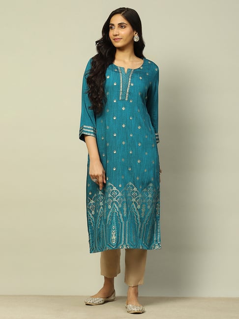Rangriti Turquoise Embroidered Straight Kurta-picture-30