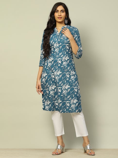 Rangriti Blue Printed Straight Kurta-picture-22