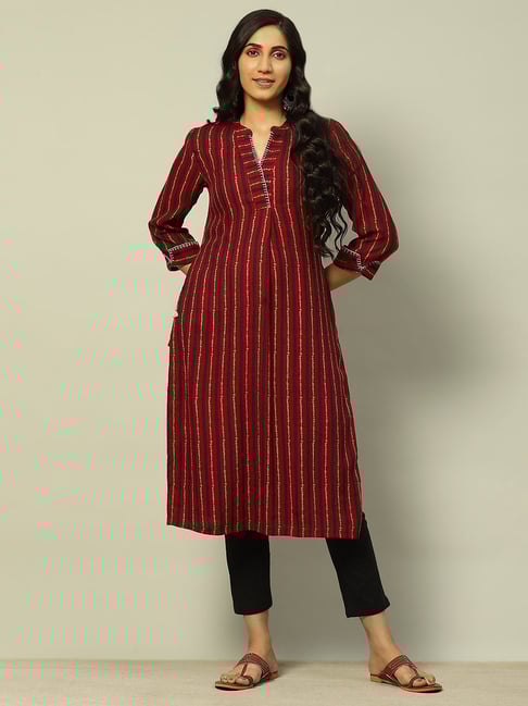 Rangriti Maroon Striped A Line Kurta-picture-38