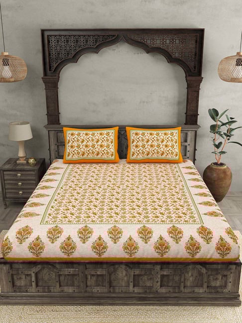 JaipurFabric Yellow 100% Pure Cotton 150 TC Double Bedsheet with 2 Pillow Covers-picture-19