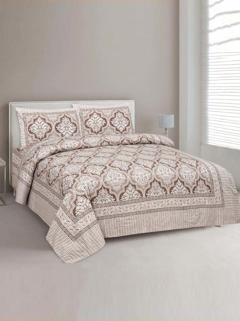 JaipurFabric Brown Cotton 180 TC Double Bedsheet with 2 Pillow Covers-picture-22