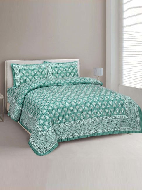 JaipurFabric Mint Green Cotton 180 TC Double Bedsheet with 2 Pillow Covers-picture-26