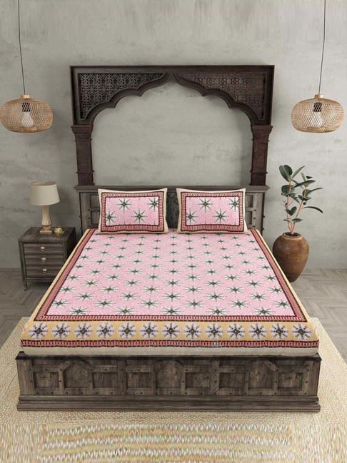 JaipurFabric Pink Cotton 180 TC Double Bedsheet with 2 Pillow Covers-picture-12