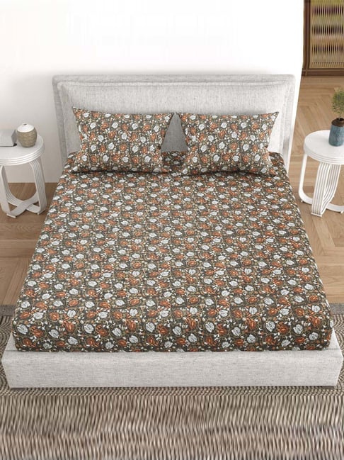 BELLA CASA Indus Collection Multicolor Cotton 200 TC King Bedsheet with 2 Pillow Covers-picture-40