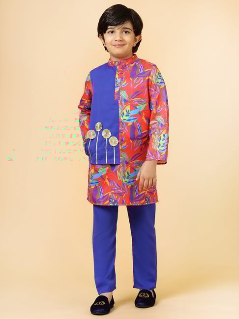 A.T.U.N. Kids Red and Blue Printed Kurta Set