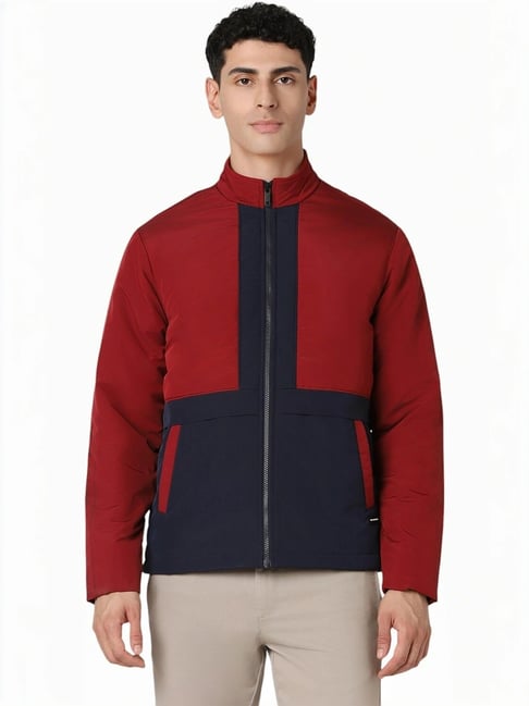 Van Heusen Maroon Cotton Regular Fit Colour Block Jacket-picture-32