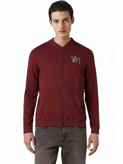 Van Heusen Maroon Cotton Regular Fit Bomber Jacket-picture-23