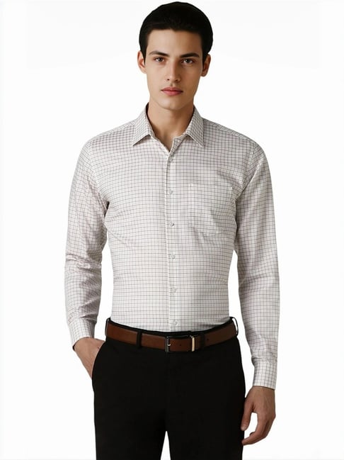 Van Heusen Beige Cotton Slim Fit Checks Shirt-picture-33