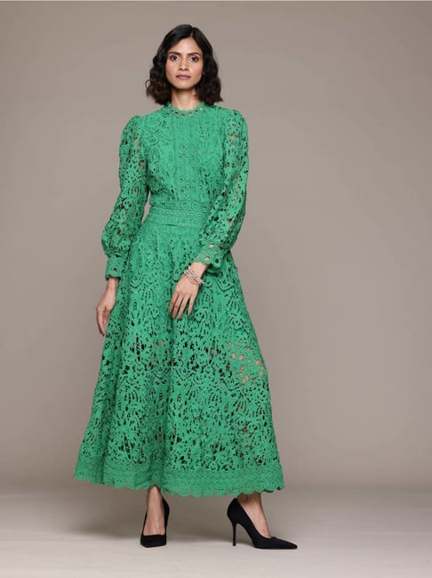 Label Ritu Kumar Green Embroidered Maxi Dress
