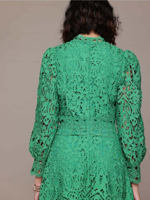 slim fit dress slacks Ritu Kumar Green Floral Dress With Jacket – Saris and Things main image 0