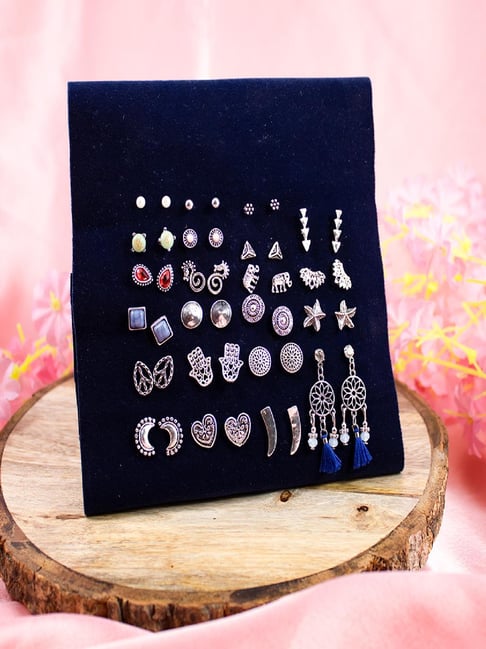 Jewelz Fashion Silver Stud Earring Set for Women Girls Pack of 22