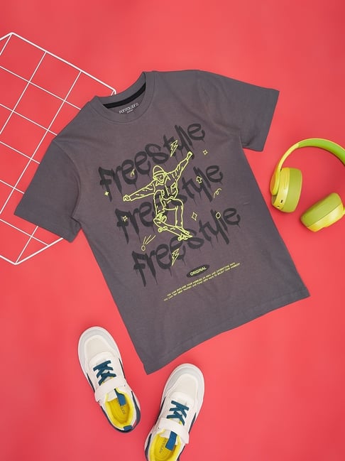 Pantaloons Junior Boys Grey Cotton Print T-Shirt-picture-31