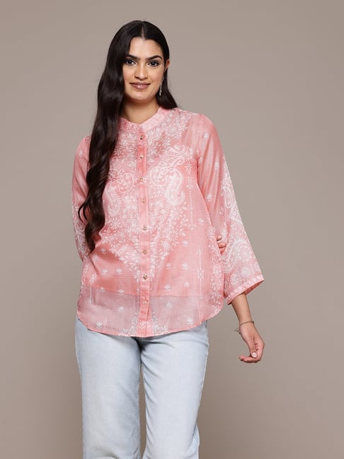 aarke Ritu Kumar Peach Polyster Full Sleeve Shirt-picture-11