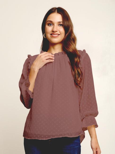 Prettify Brown Self Design Top