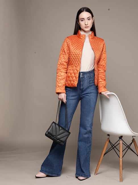 Label Ritu Kumar Orange Polyester Solid Puffer Jacket-picture-25