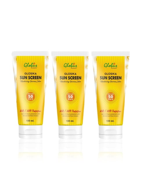 globus naturals Globus Remedies Glosika Sun Screen Moisturizing Fairness Lotion SPF/UVB 50+++ - Pack of 3-picture-29