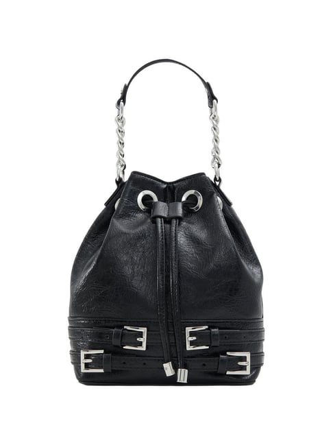 Aldo Black Textured Medium Bucket Bag-image-35